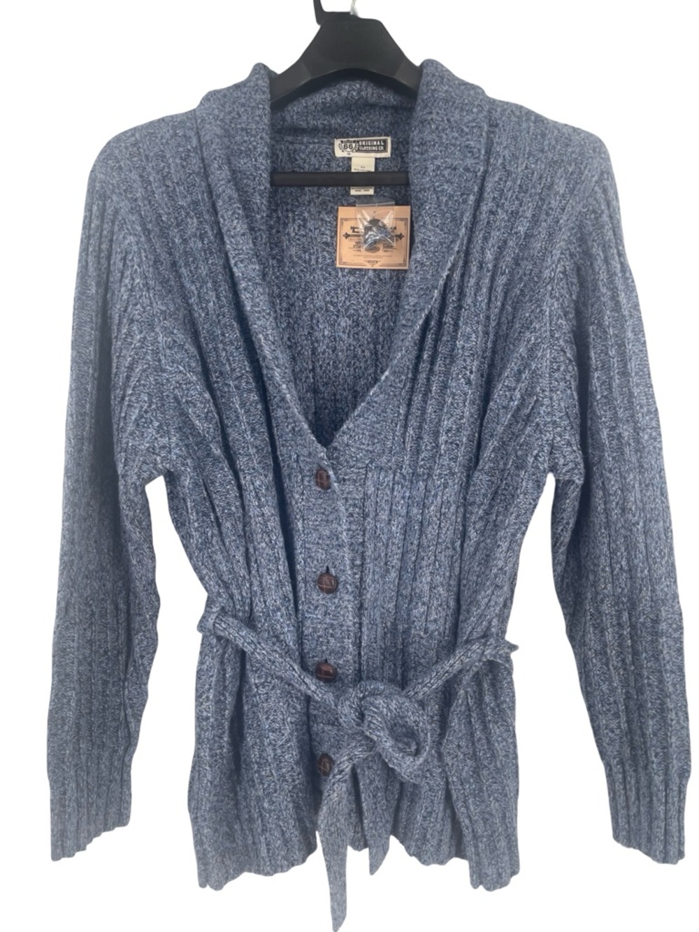 NWT Route 66 Heathered Blue Shawl-Collar Belted Cardigan 3X